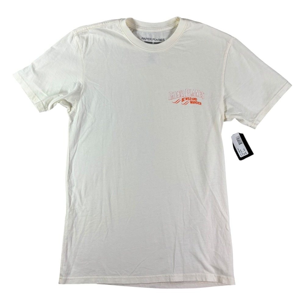 Paper Planes Tee Shirt Mens Small White Be Wild And Wander Graphic Print Cotton